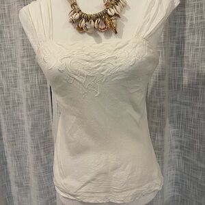 Natori White Fitted Cap Sleeve Blouse